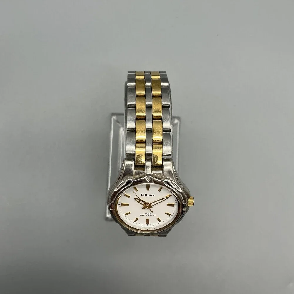 Pulsar Womens Watch 24mm Two-Tone Stainless V501-X355 New Battery 6.25